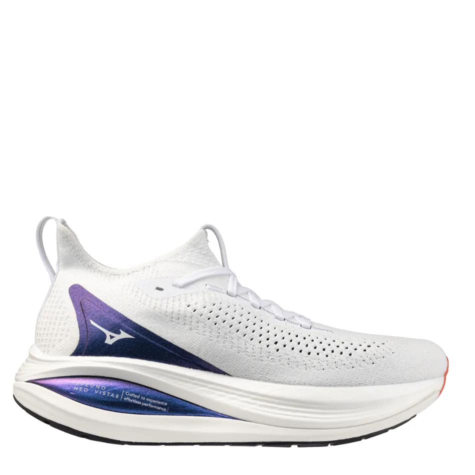 OdorResistant baseball shoes Mizuno Men's Neo Vista 2 Running Shoes in White/White/Iris Bloom AW25