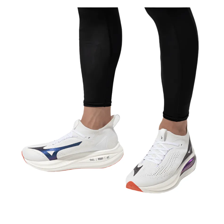 print Grounded Stability Pods Mizuno Men's Neo Vista 2 Running Shoes in White/White/Iris Bloom AW25