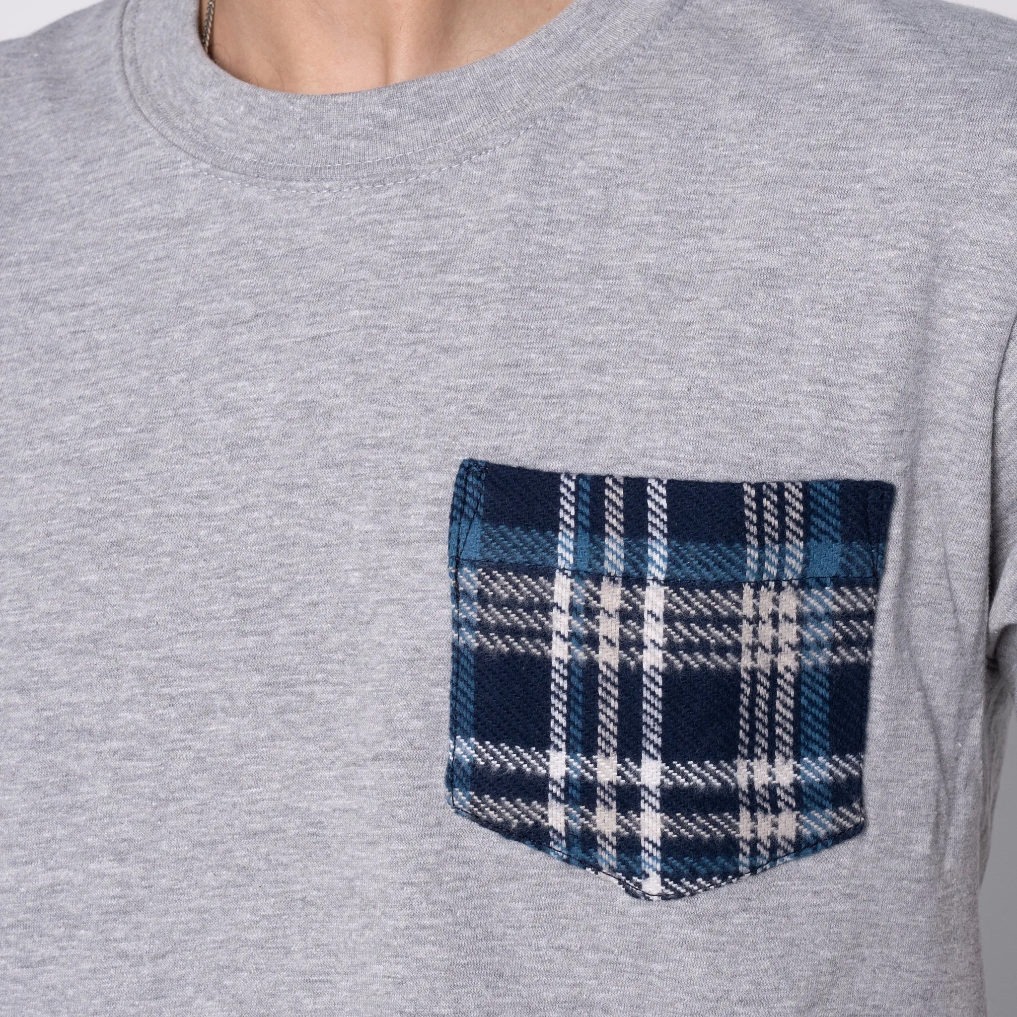 Pocket Tee - Heather Grey   Triple Yarn Twill Check Brush - Navy Office Attire Tight Fit