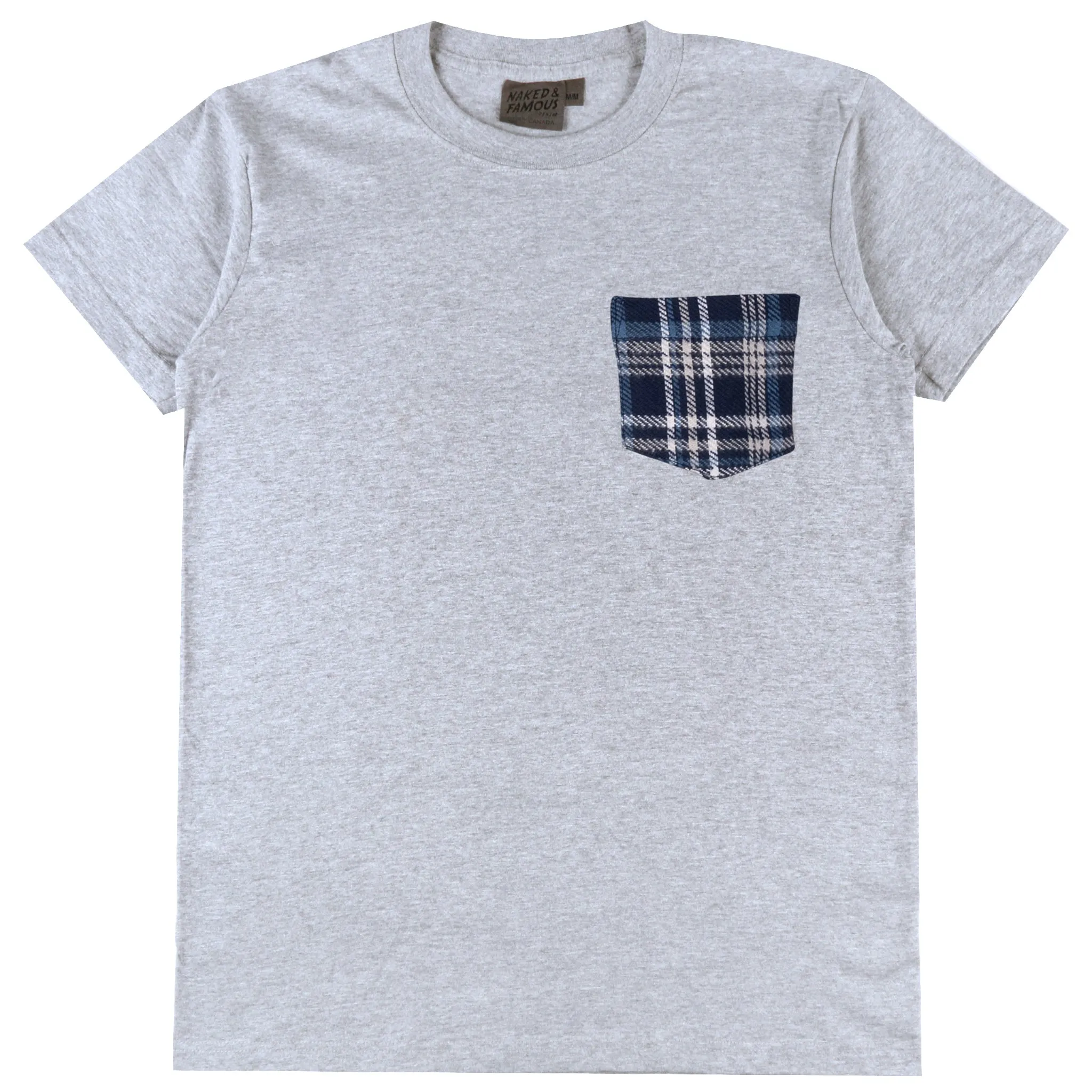 Pocket Tee - Heather Grey   Triple Yarn Twill Check Brush - Navy Multi Panel Structure