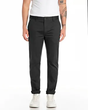 Replay Damian Regular Slim Mens Twill Trousers - Black Casual Friday Versatile Fit and Comfort