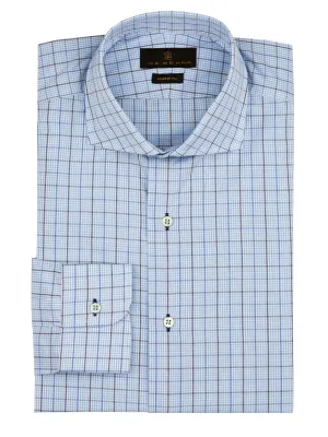 Blue Graph Check Dress Shirt Tailored Fit Sporty Design