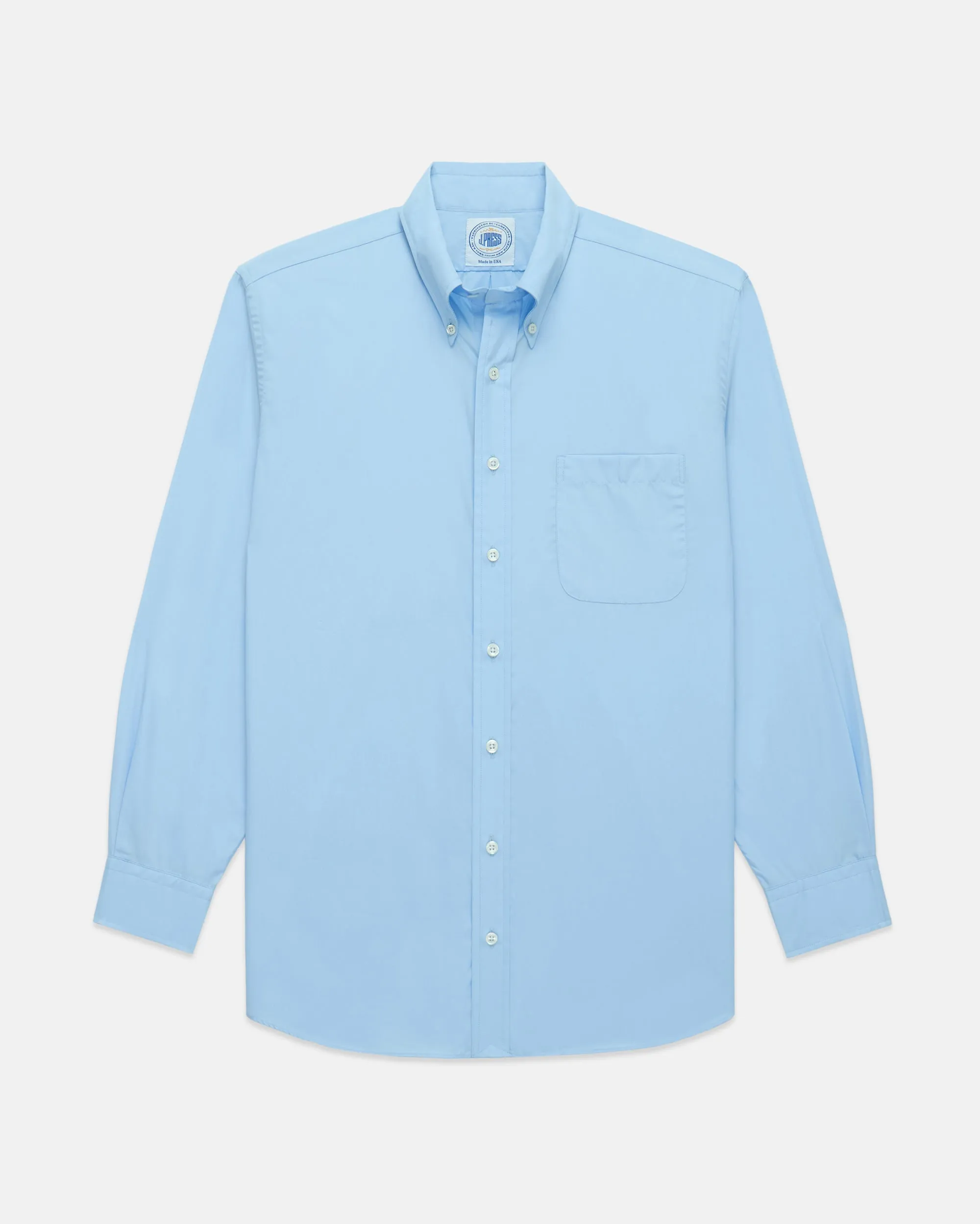 Roll-Up Sleeve Made-in-USA Thomas Mason Solid Blue Broadcloth Button Down Shirt - Regular Fit