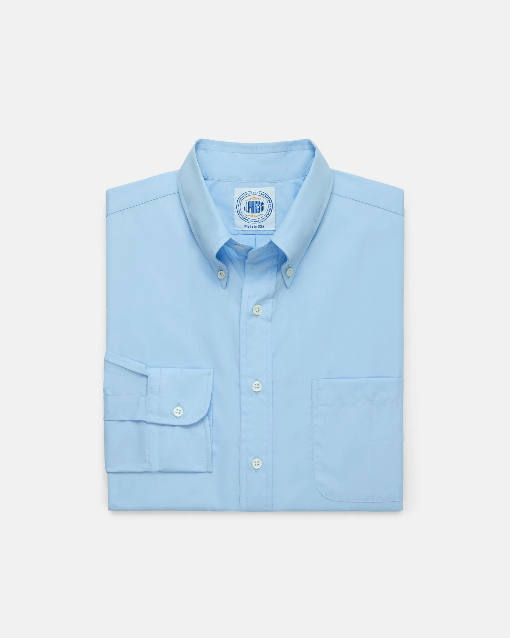 Made-in-USA Thomas Mason Solid Blue Broadcloth Button Down Shirt - Regular Fit Abstract art Casual Design