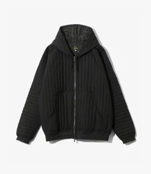 Regular Fit Cut Style Staple Taped Quilted Hoodie ?C Black Poplin