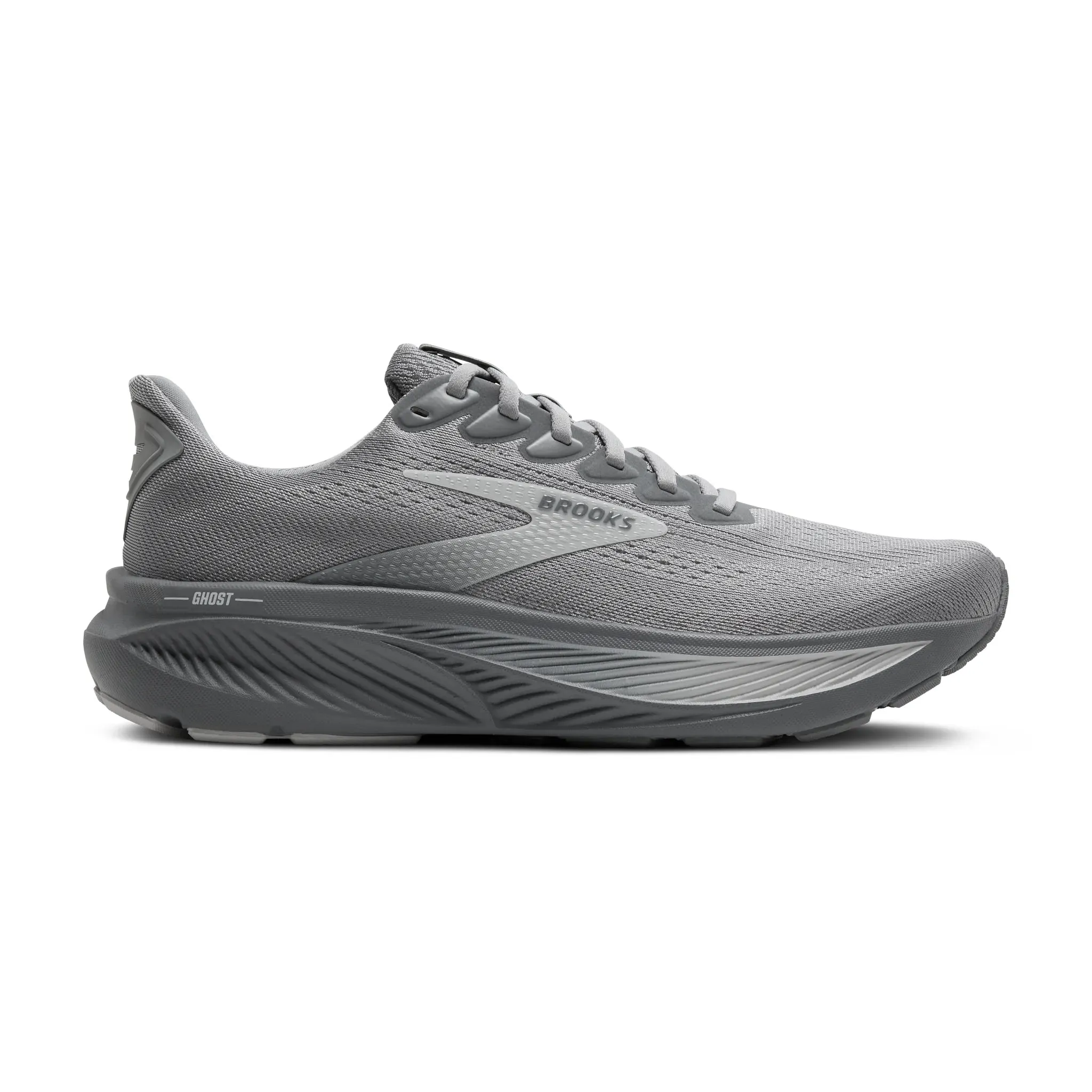 Men's Brooks Ghost 17 Road Running Shoe in Primer Gray/Oyster Mushroom running in mountains exploration