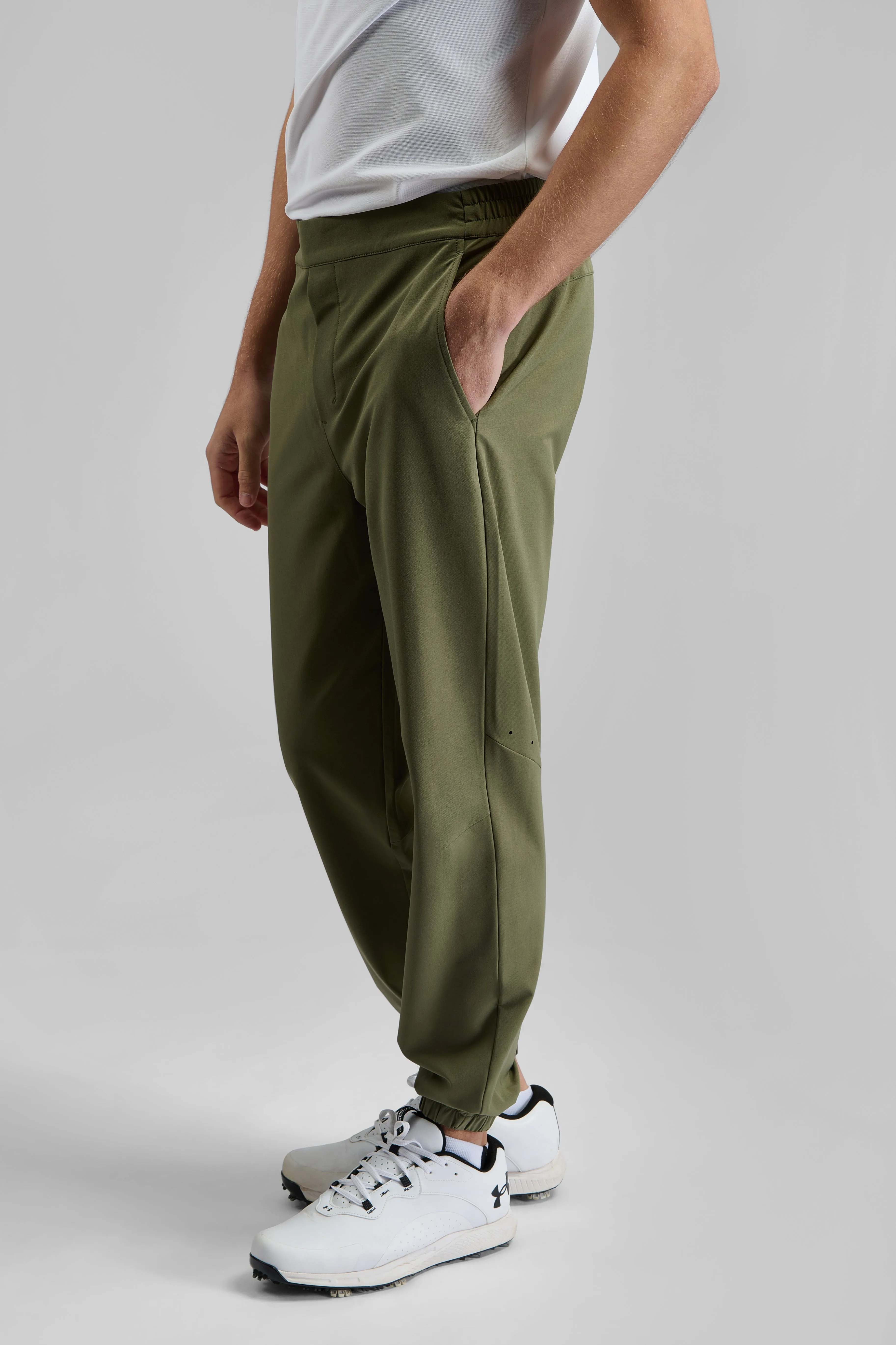 Woven Stretch Golf Joggers - Course Green Breathable Mesh Panels Sport Wear Fit