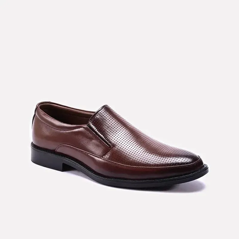 Brown Formal Perforated Slip On Shoes Mens 0111094 Power Pose