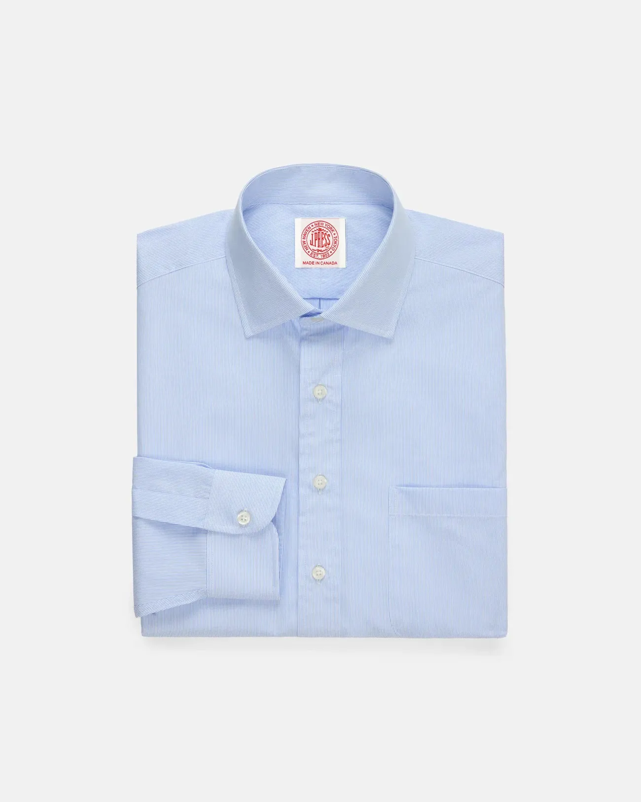 Rugged Style Made-in-Canada Light Blue Pinstripe Spread Collar Dress Shirt - Classic Fit