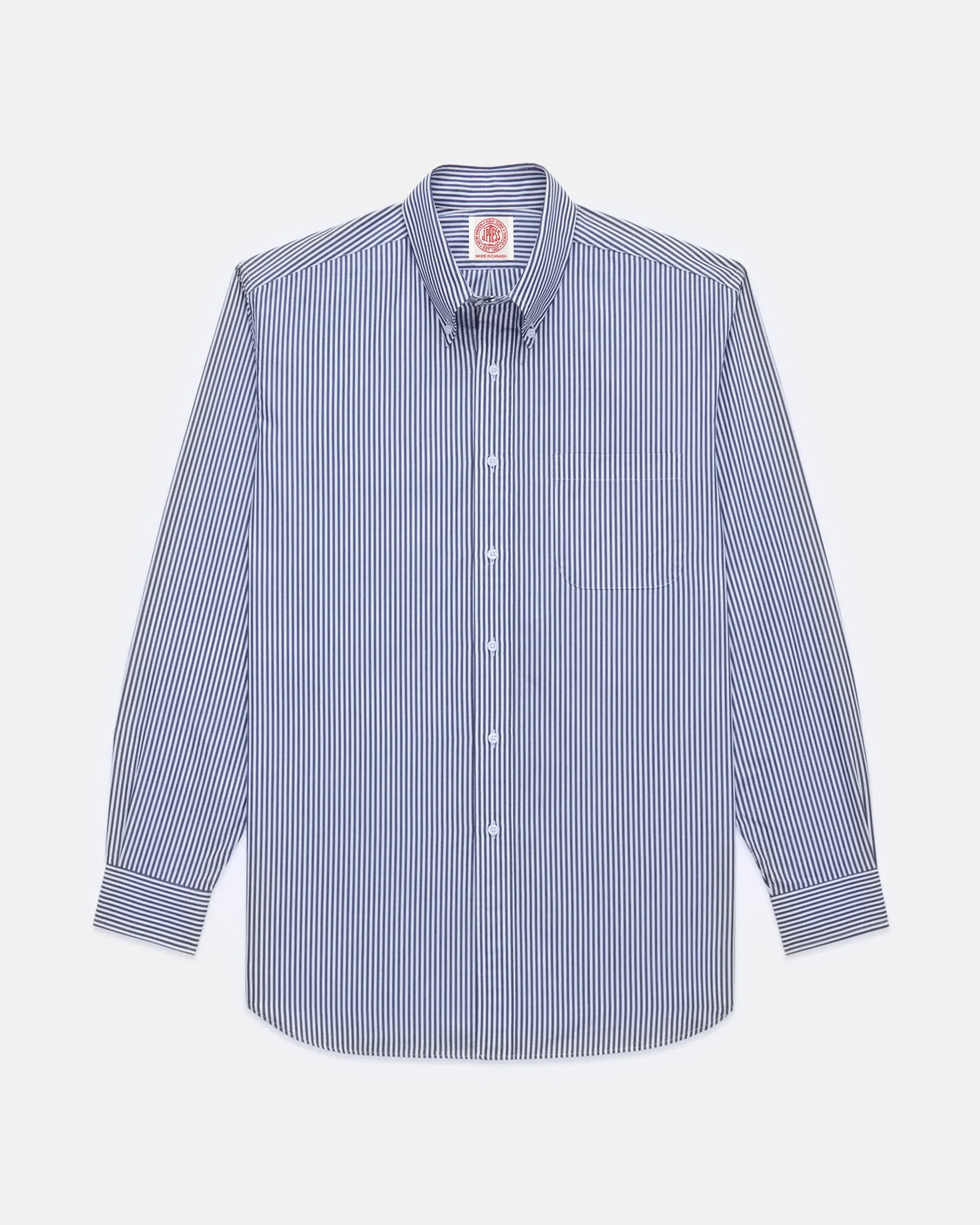 Made-in-Canada Navy Bengal Stripe Button Down Shirt - Classic Fit Versatile Layering Non Static Finish