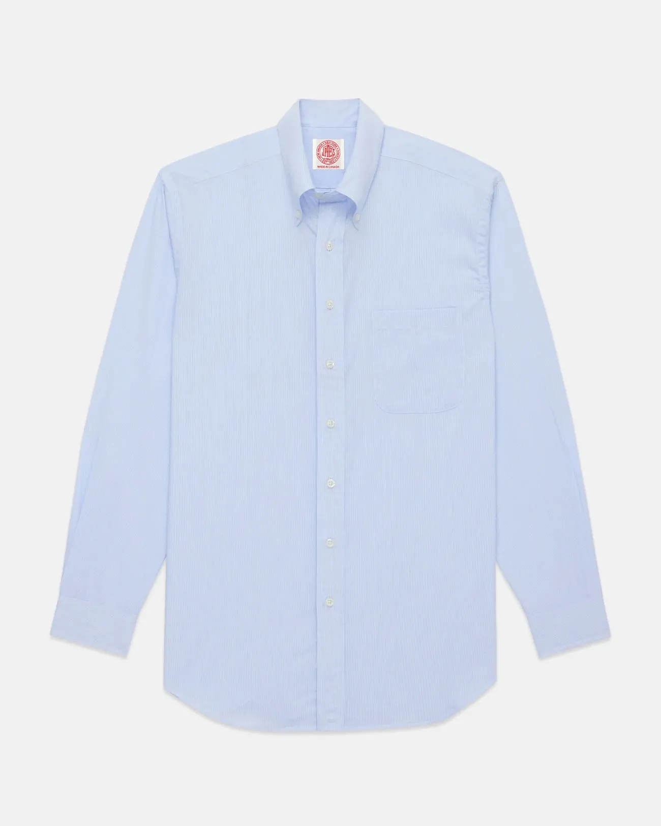 Made-in-Canada Navy Hairline Stripe Button Down Shirt - Classic Fit Wrinkle Resistant Material Waffle Weave