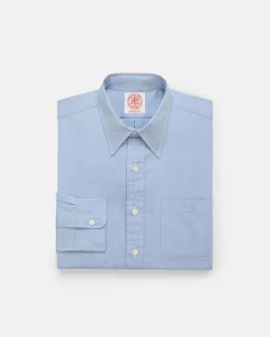 Stretchable Cloth Made-in-USA Blue Pinpoint Oxford Point Collar Shirt - Classic Fit