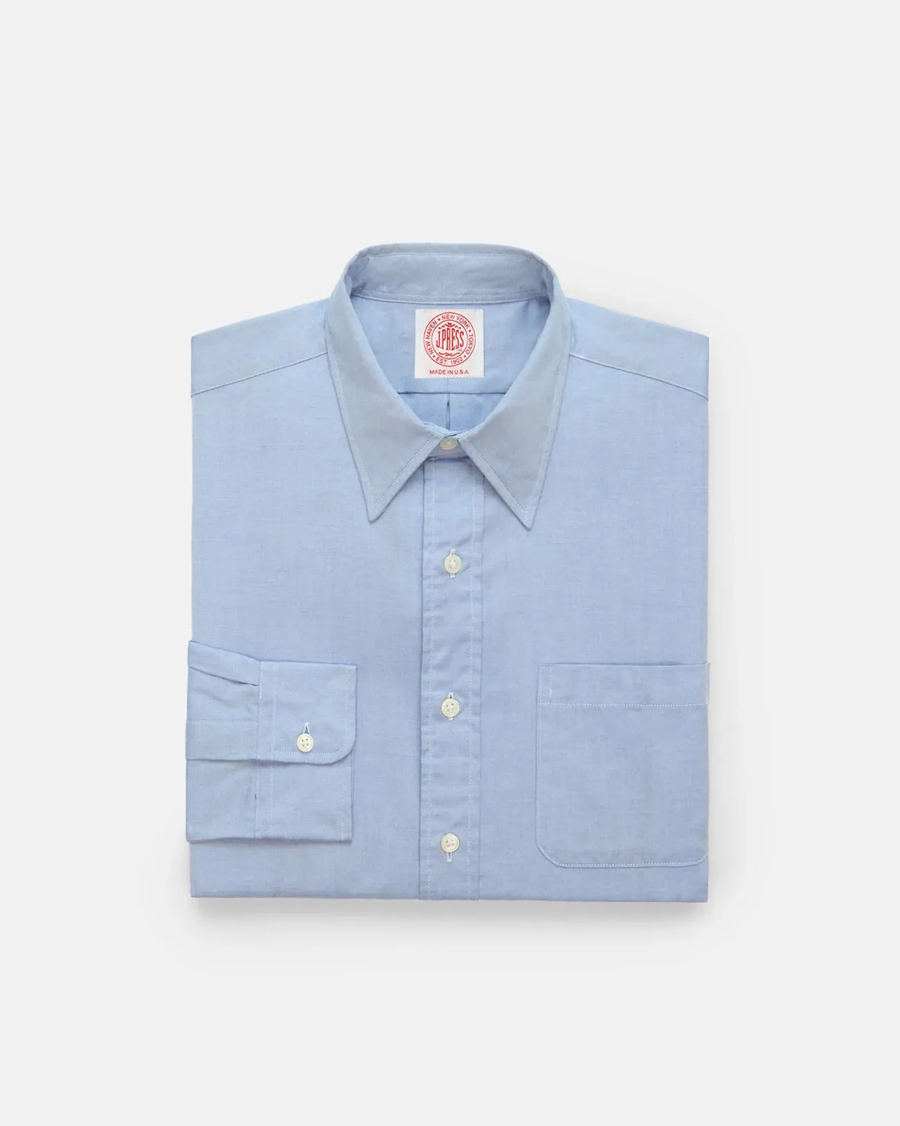 Made-in-USA Blue Pinpoint Oxford Point Collar Shirt - Classic Fit Street Wear Affordable Fashion