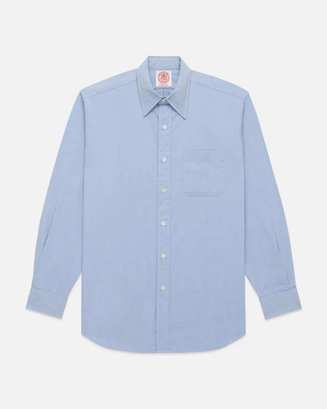 Made-in-USA Blue Pinpoint Oxford Point Collar Shirt - Classic Fit Roll-Up Sleeve