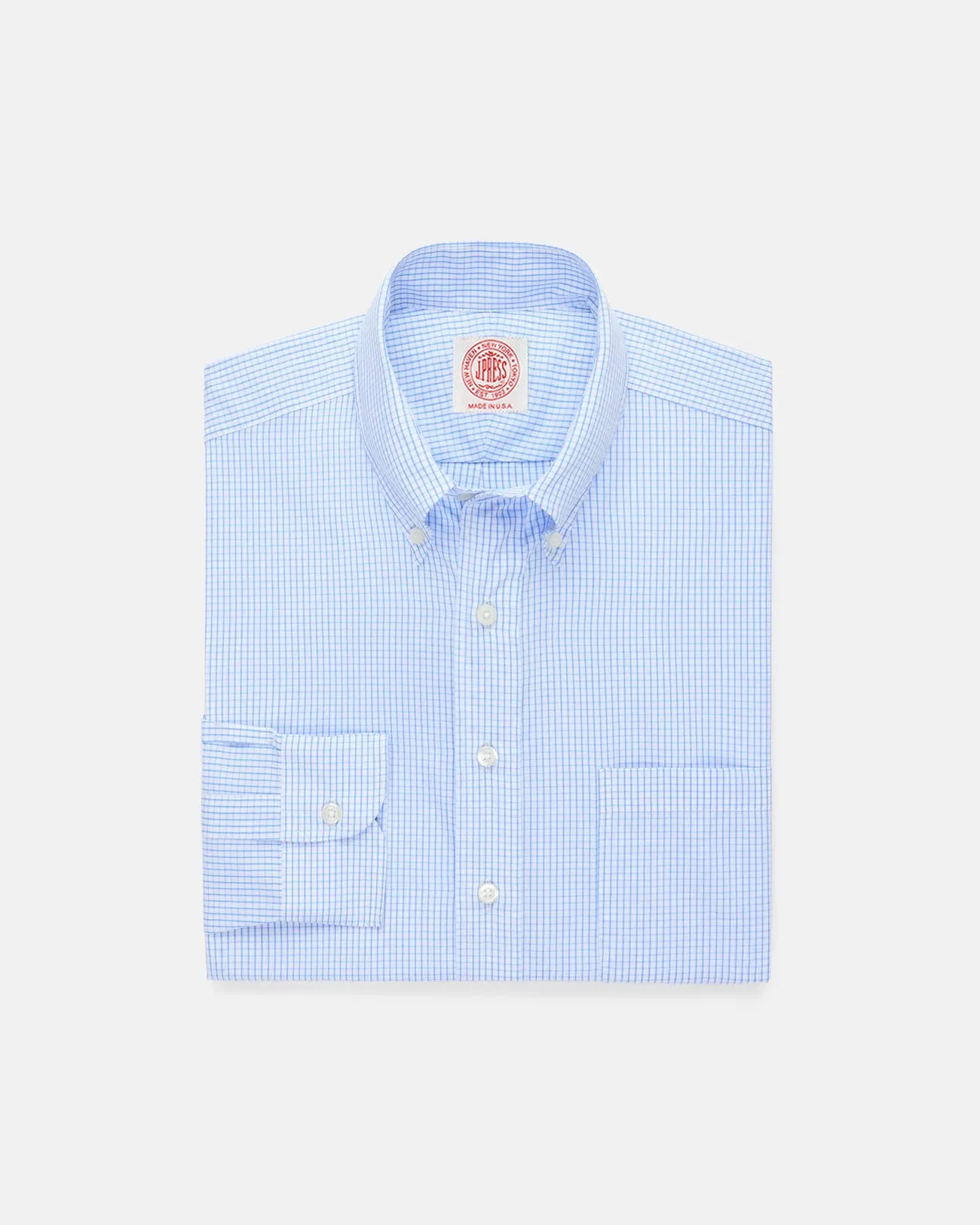 Made-in-USA Blue Tattersall Button Down Oxford Cloth Shirt - Classic Fit Flexible Wear
