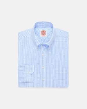 Made-in-USA Blue Tattersall Button Down Oxford Cloth Shirt - Classic Fit Flexible Wear