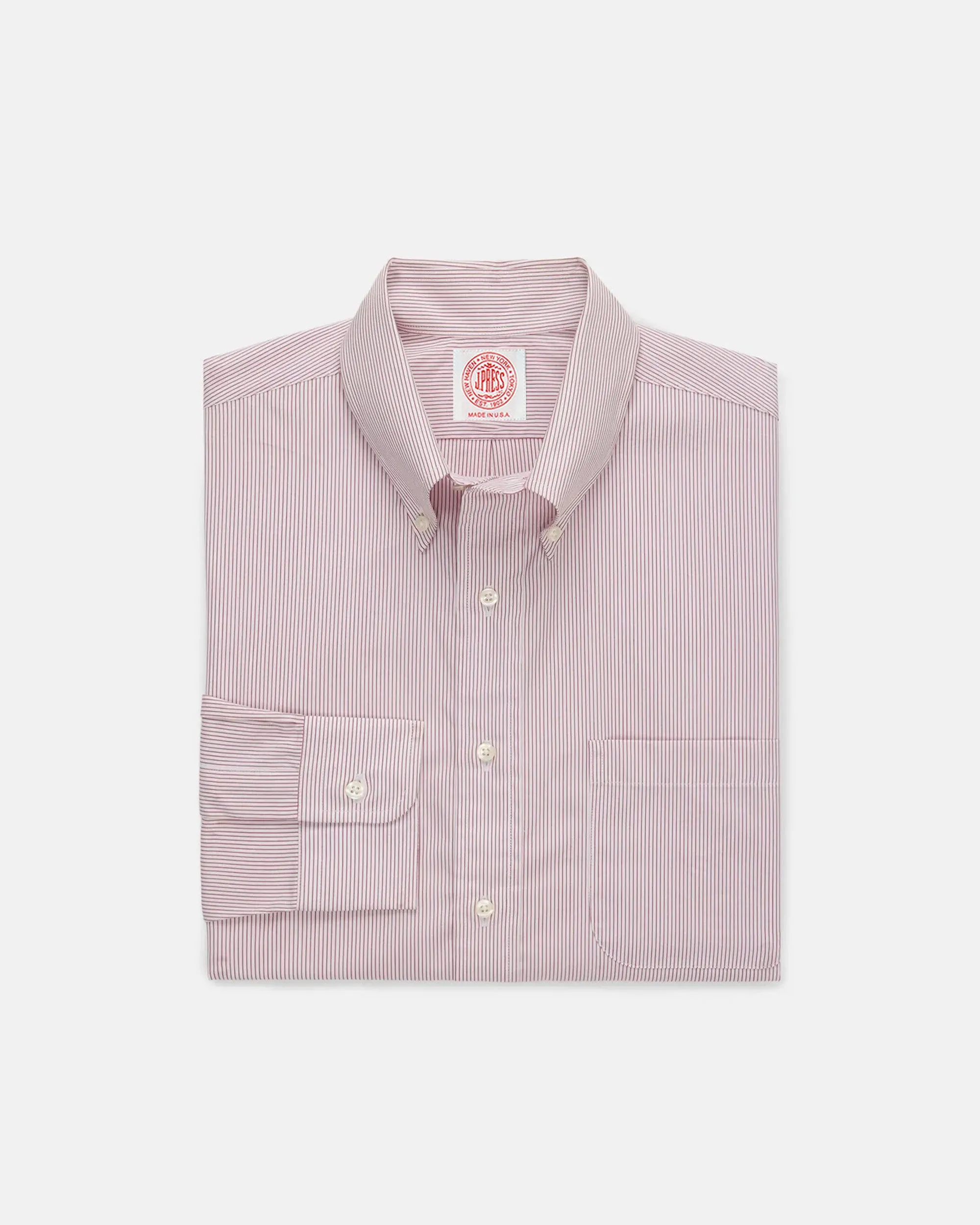 Made-in-USA Burgundy Hairline Stripe Button Down Shirt - Classic Fit Customizable Design Daytime Look