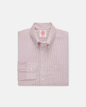 Made-in-USA Burgundy Hairline Stripe Button Down Shirt - Classic Fit Customizable Design Daytime Look