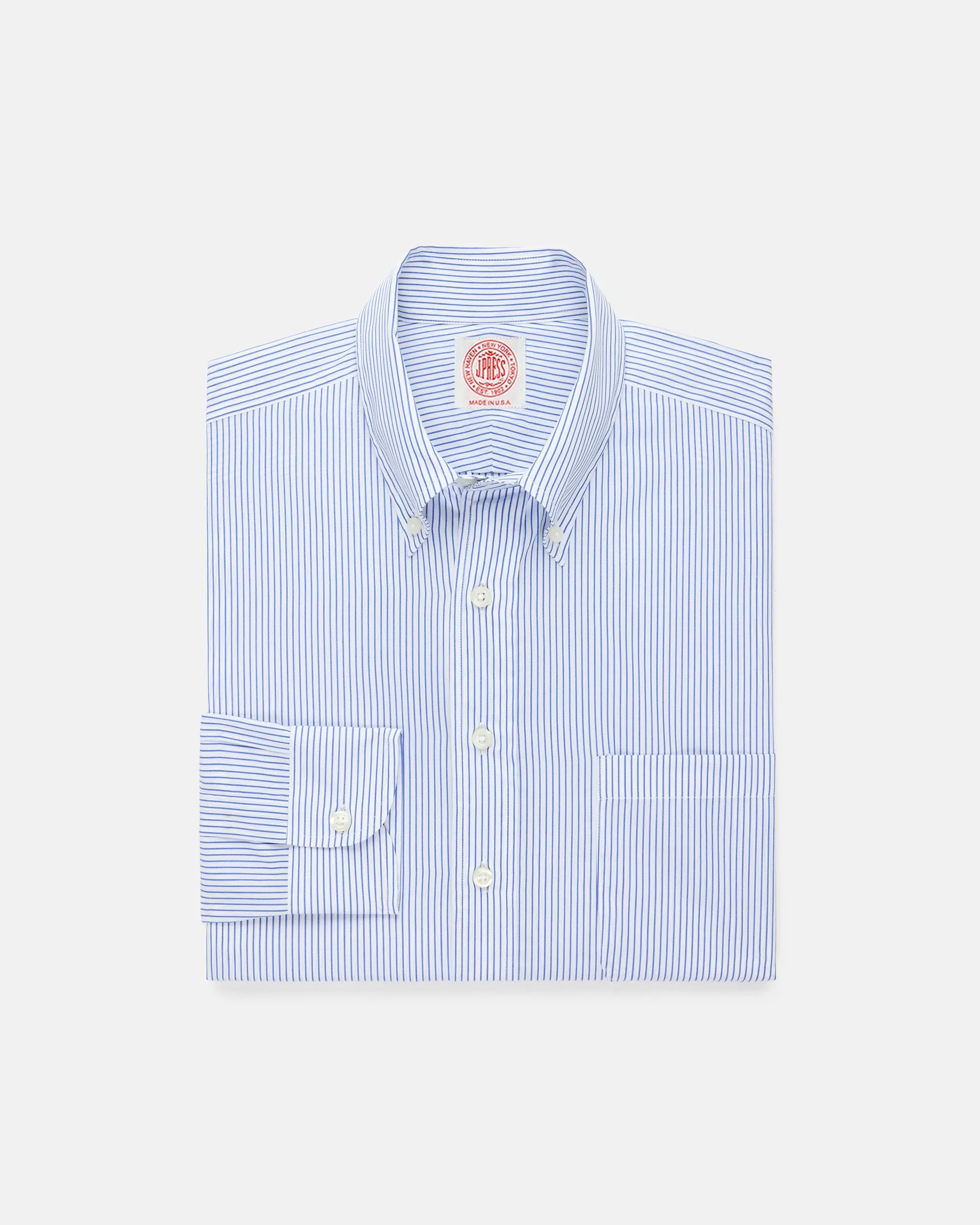 Tailored Fit Modern Fit Made-in-USA Dark Blue Pencil Stripe Button Down Shirt - Classic  Fit