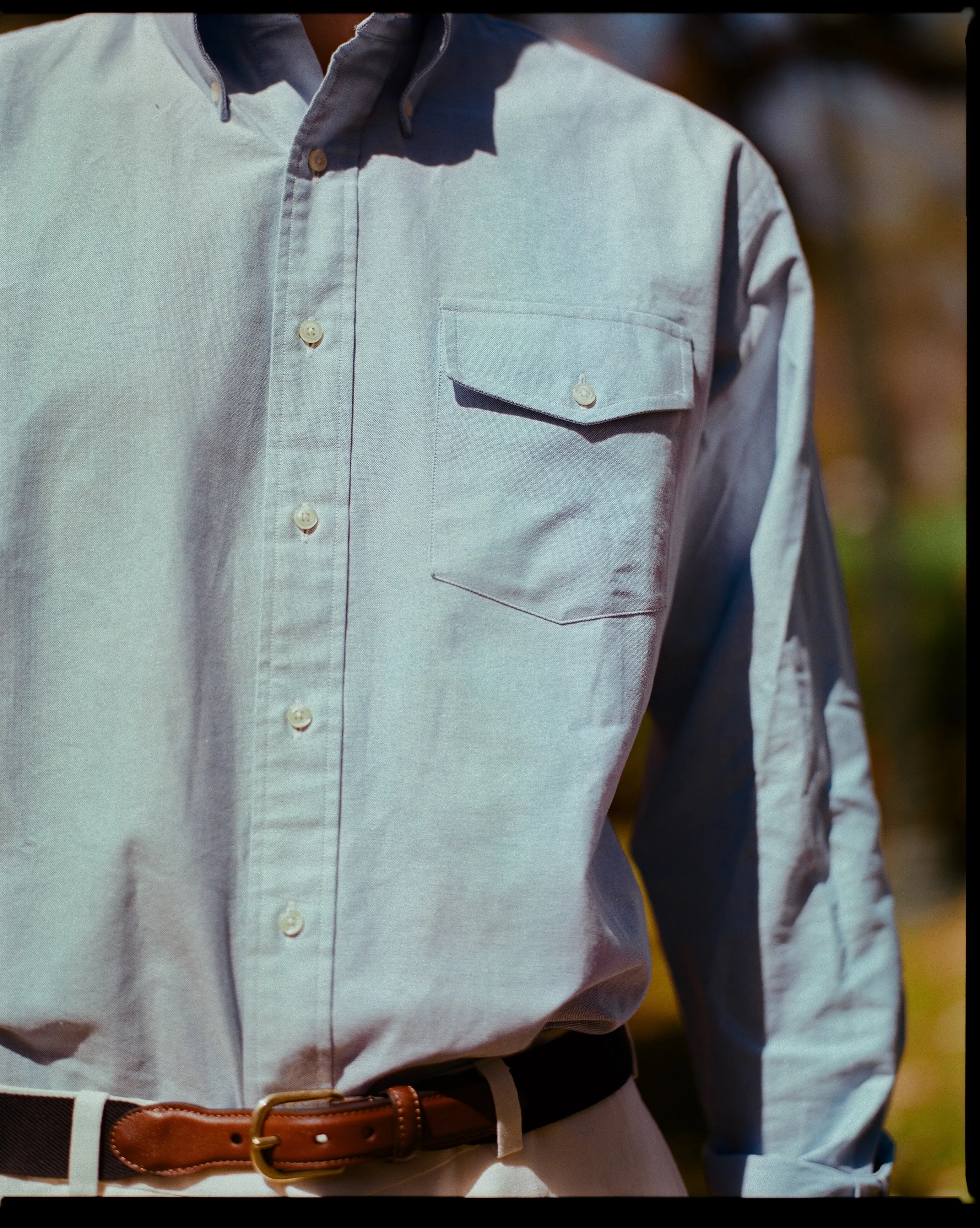 V-Neck Made-in-USA Flap Pocket Blue Oxford Cloth Button Down Shirt - Classic Fit