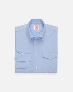 Made-in-USA Flap Pocket Blue Oxford Cloth Button Down Shirt - Classic Fit crew neck No Slip Shoulder Grip