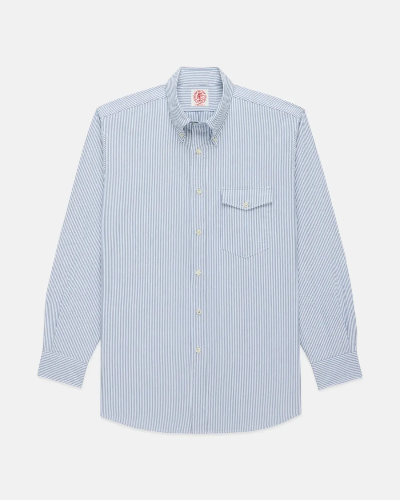 Made-in-USA Flap Pocket Blue University Stripe Oxford Cloth Shirt - Regular Fit Stylish Comfort