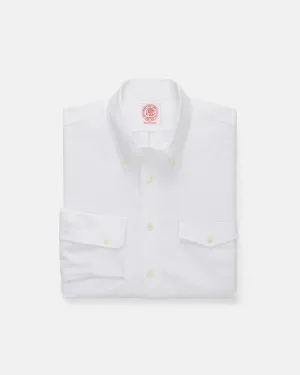 Youthful Vibe checkered pattern Made-in-USA Flap Pocket White Oxford Cloth Button Down Shirt - Regular Fit