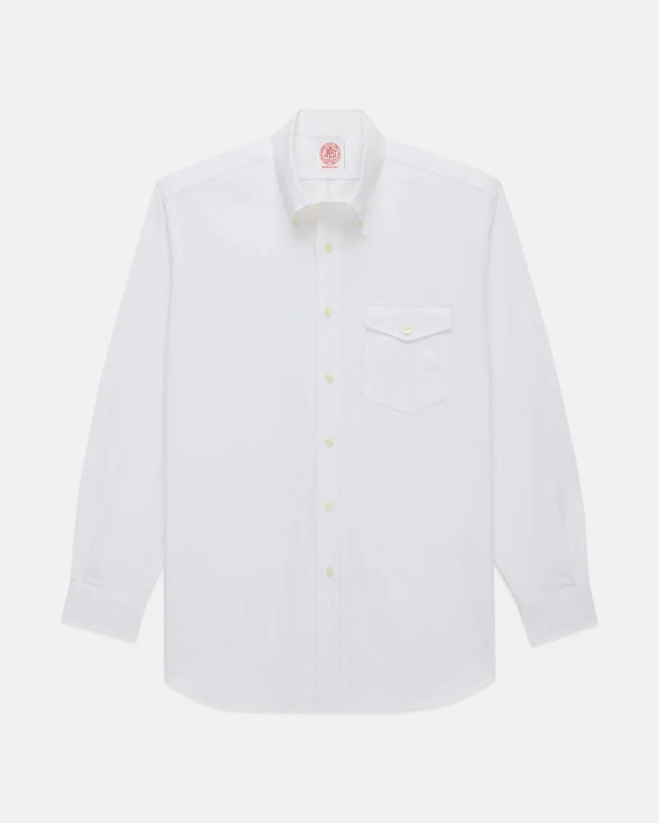 Breathable mesh Midweight Textile Made-in-USA Flap Pocket White Oxford Cloth Button Down Shirt - Regular Fit