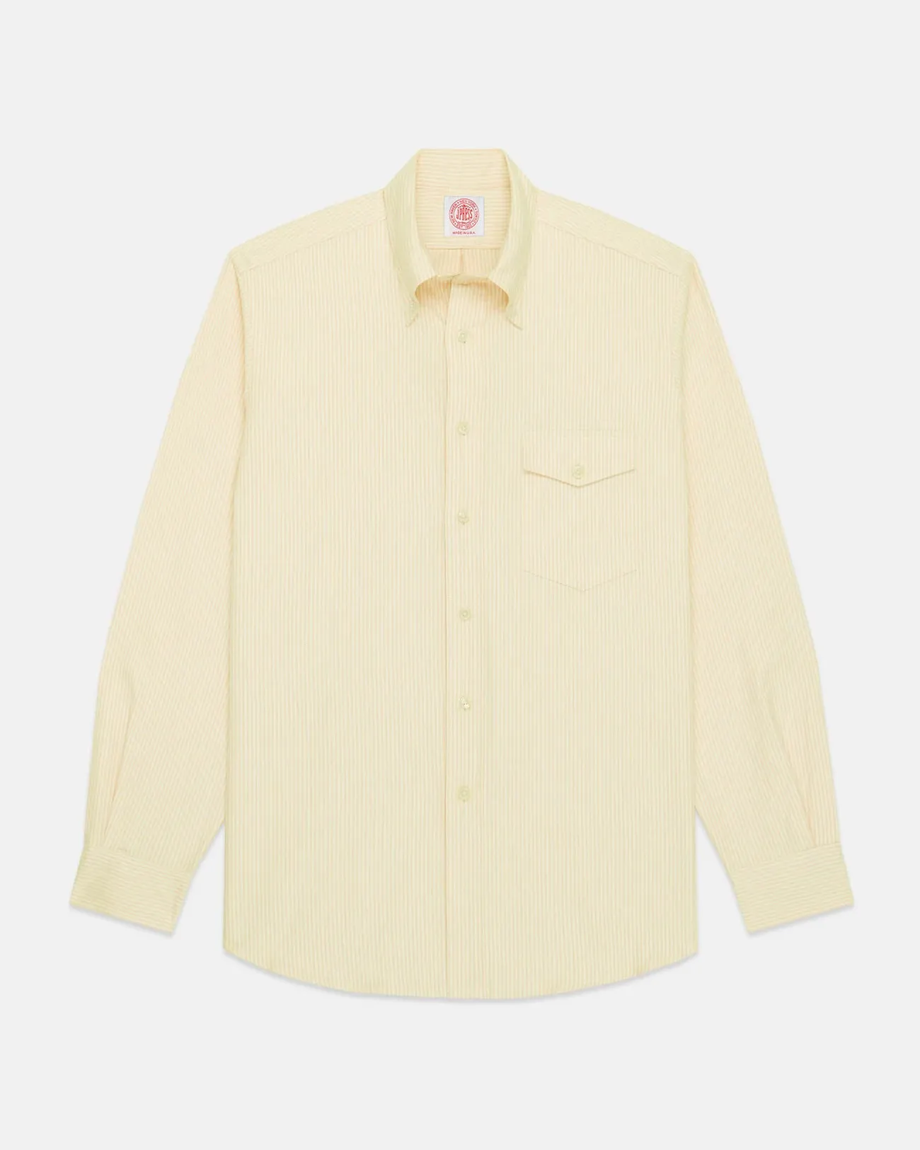 Wrinkle Resistant Finish Made-in-USA Flap Pocket Yellow University Stripe Oxford Cloth Shirt - Classic Fit