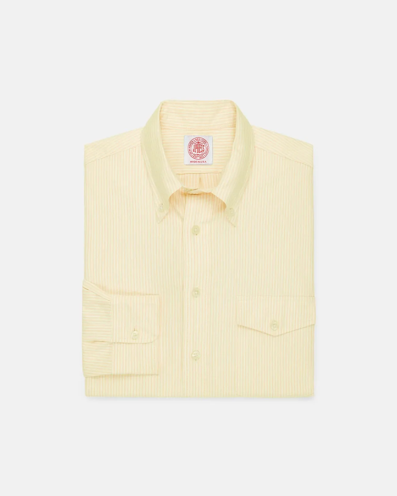 Made-in-USA Flap Pocket Yellow University Stripe Oxford Cloth Shirt - Classic Fit Wrinkle Resistant Material