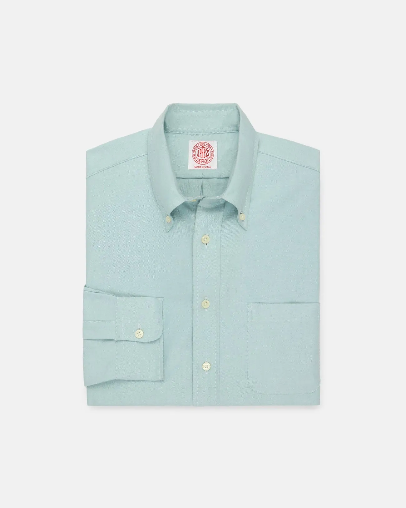 Reinforced Elbow Patches Made-in-USA Green Oxford Cloth Button Down Shirt  - Classic Fit