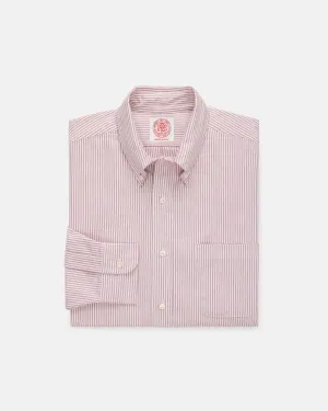 Made-in-USA Red University Stripe Oxford Dress Shirt - Classic Fit Anti Static Finish Odorless Binding Tape