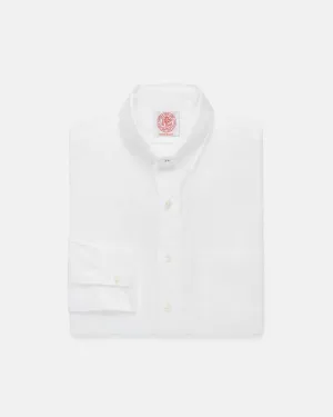 Made-in-USA Solid White Broadcloth Snap Tab Collar Shirt - Classic Fit Minimalist Aesthetic Work-to-Weekend