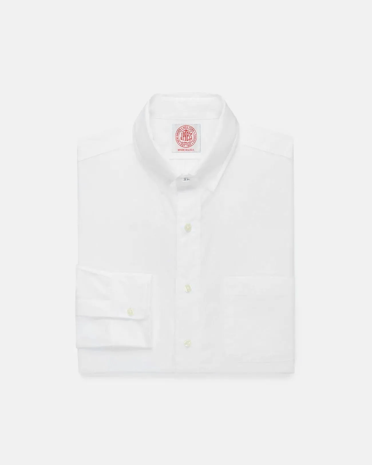 Made-in-USA Solid White Broadcloth Snap Tab Collar Shirt - Classic Fit Minimalist Aesthetic Work-to-Weekend