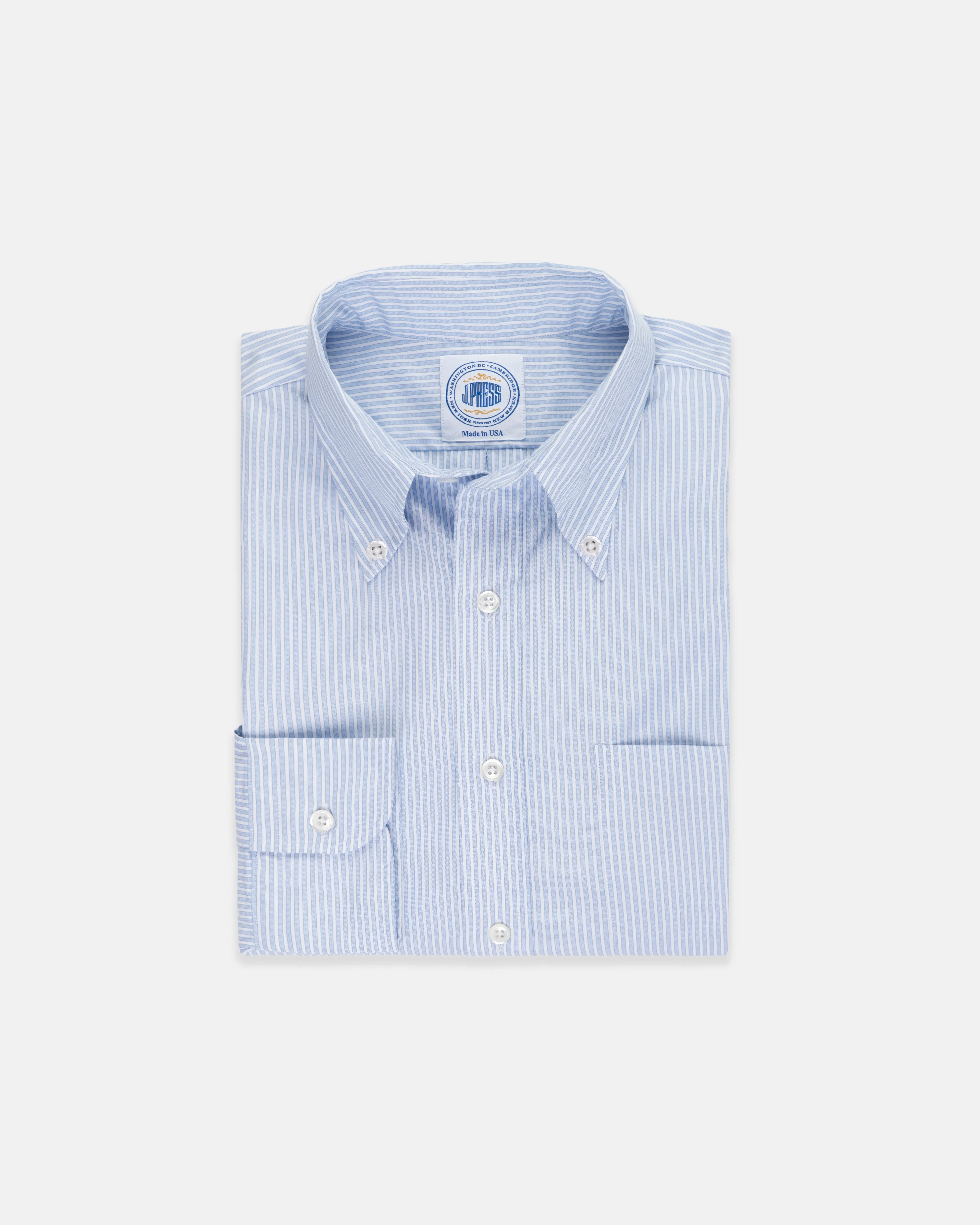 Relaxed Look Made-in-USA Thomas Mason Blue End-on-End Stripe Button Down Shirt - Regular Fit