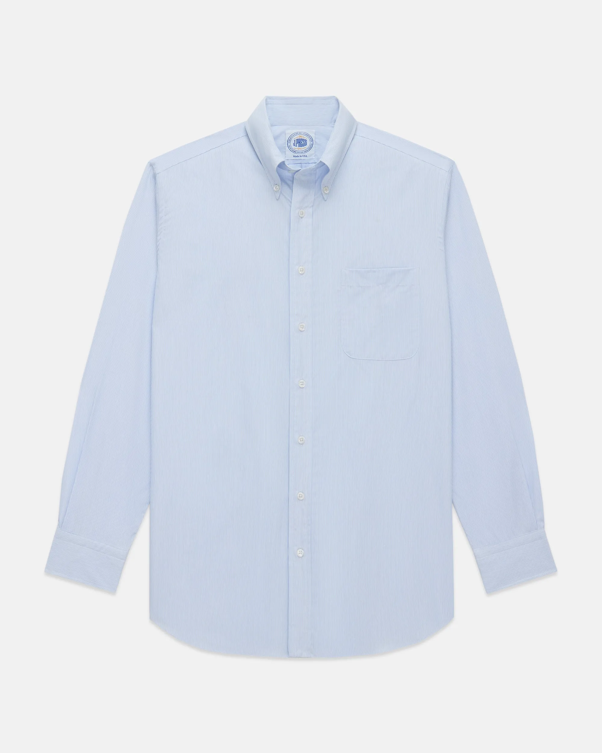 Trendsetting Student Essential Made-in-USA Thomas Mason Blue Pinstripe Button Down Shirt - Regular Fit