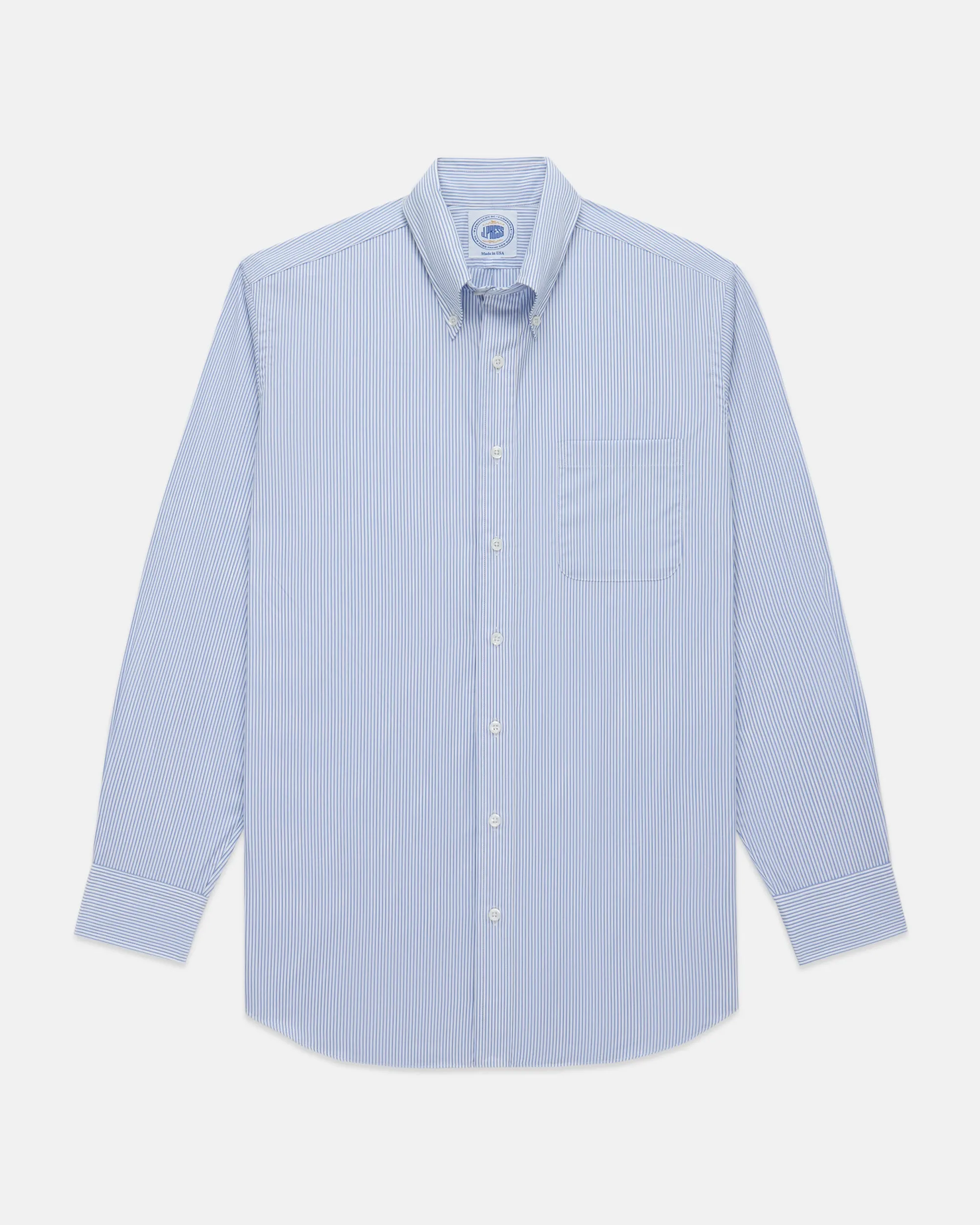 Unisex style Layered Design Made-in-USA Thomas Mason Blue Shadow Stripe Button Down Shirt - Regular Fit