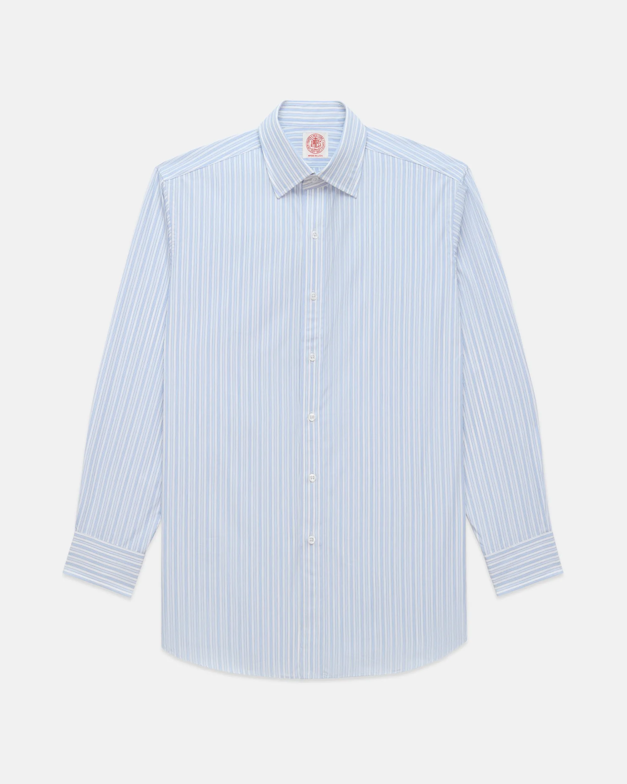Made-in-USA Thomas Mason Blue Shadow Stripe Poplin Dress Shirt - Regular Fit Timeless Style Seasonal Style