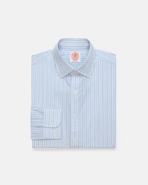 Made-in-USA Thomas Mason Blue Shadow Stripe Poplin Dress Shirt - Regular Fit Layered Sleeve Cuffs