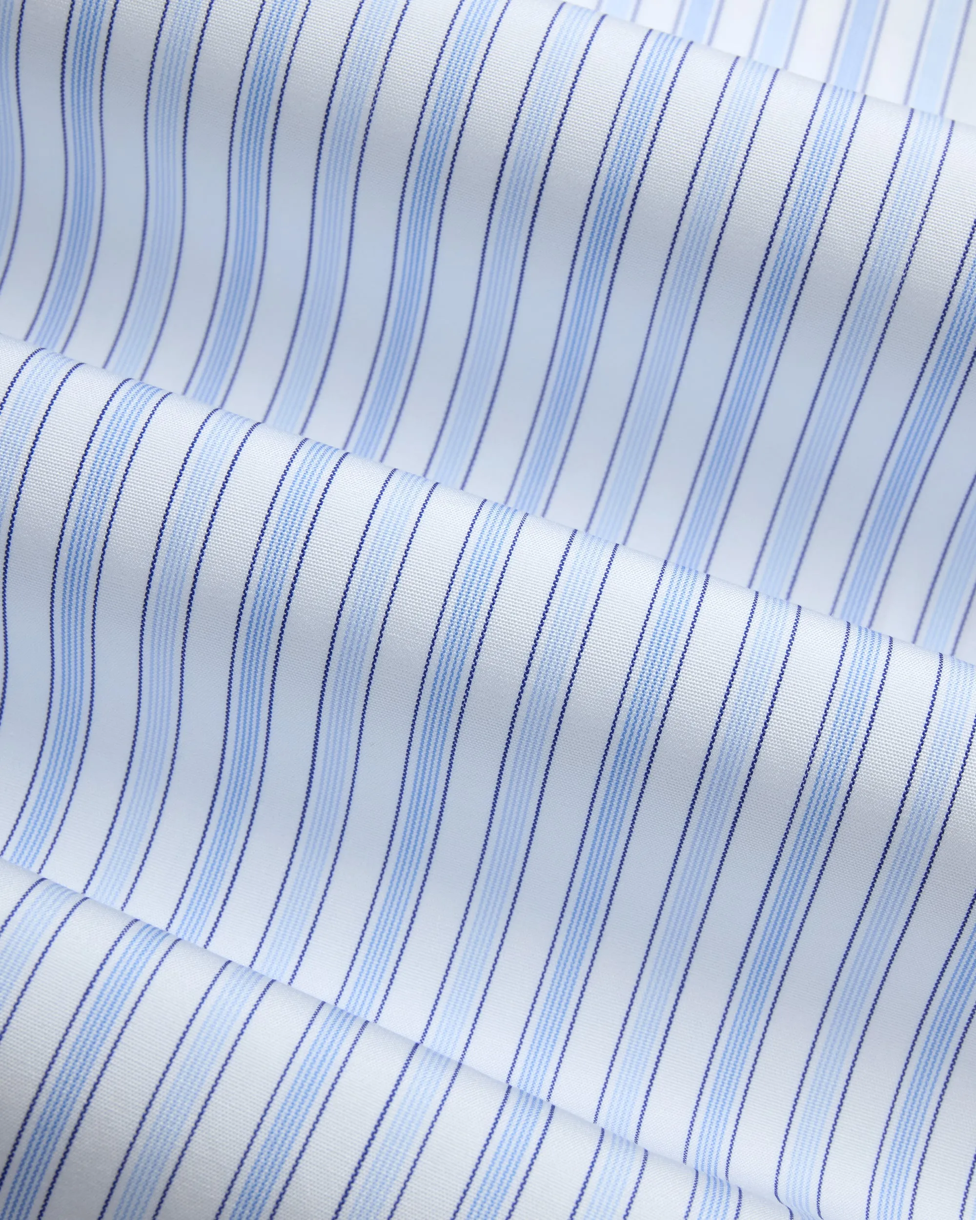 Moisture Wicking Material Timeless Wardrobe Made-in-USA Thomas Mason Blue Shadow Stripe Poplin Dress Shirt - Regular Fit