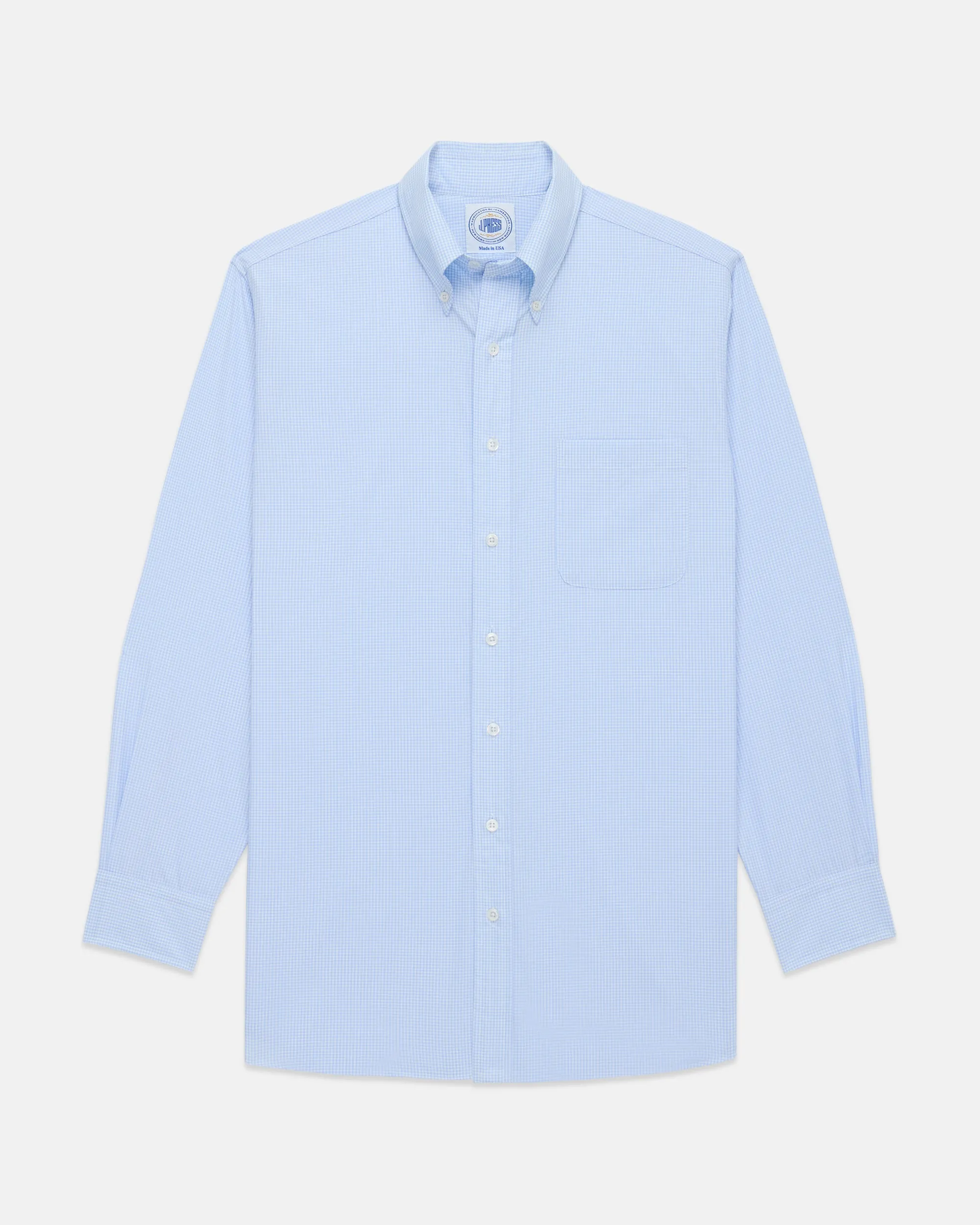 Breathable Design Made-in-USA Thomas Mason Light Blue Mini Gingham Button Down Shirt - Regular Fit