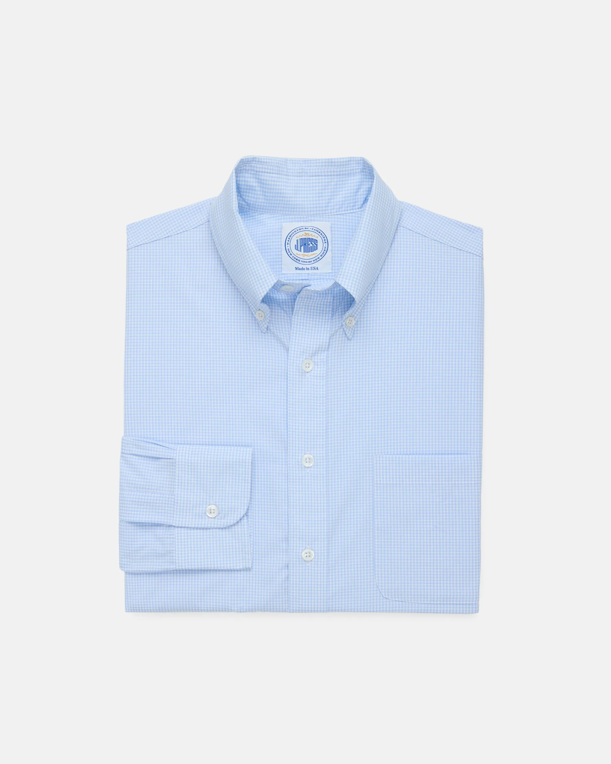 Made-in-USA Thomas Mason Light Blue Mini Gingham Button Down Shirt - Regular Fit Weekend Style