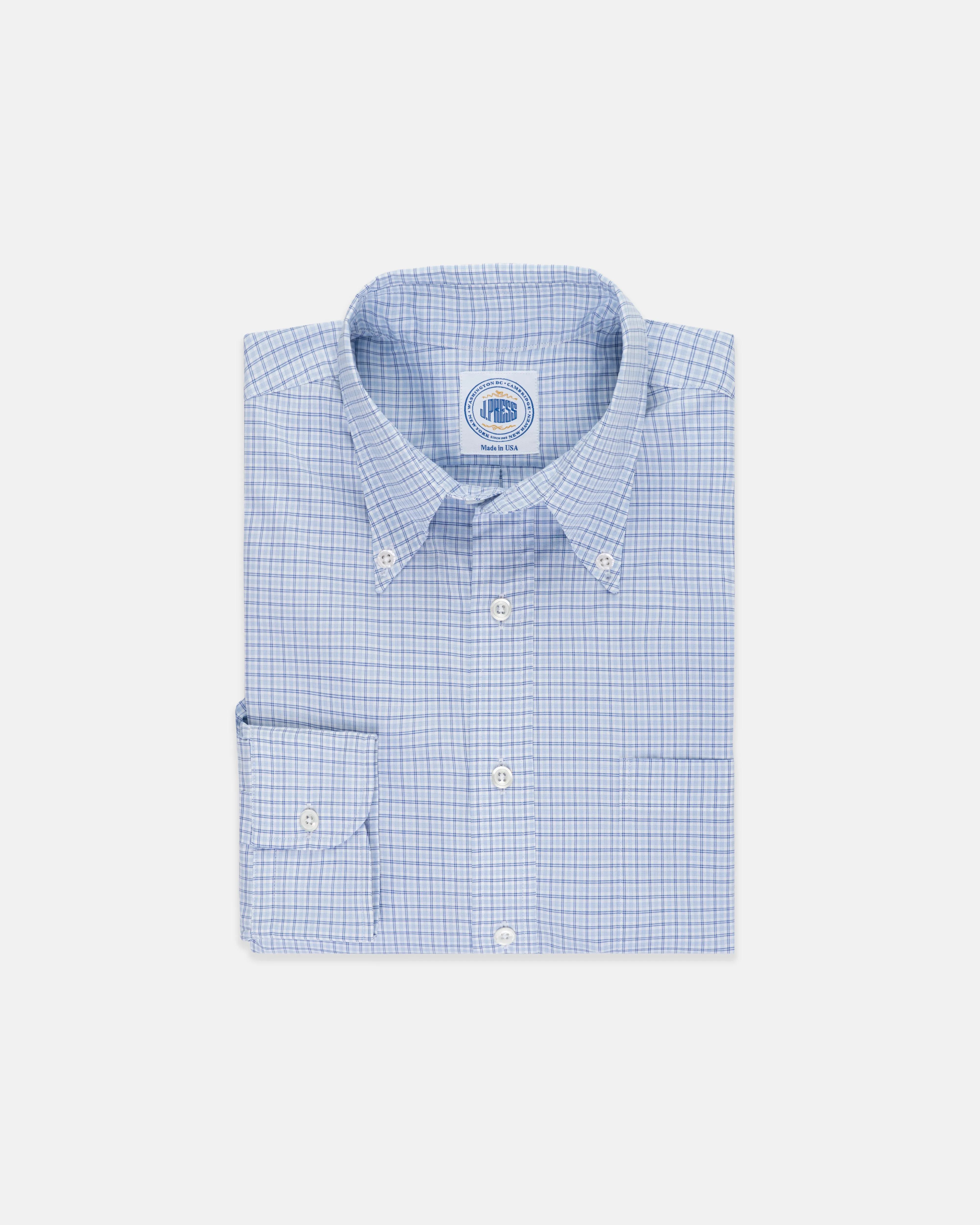 Evening Elegance Ultra Soft Interior Made-in-USA Thomas Mason Navy & Light Blue Check Button Down Shirt - Regular Fit