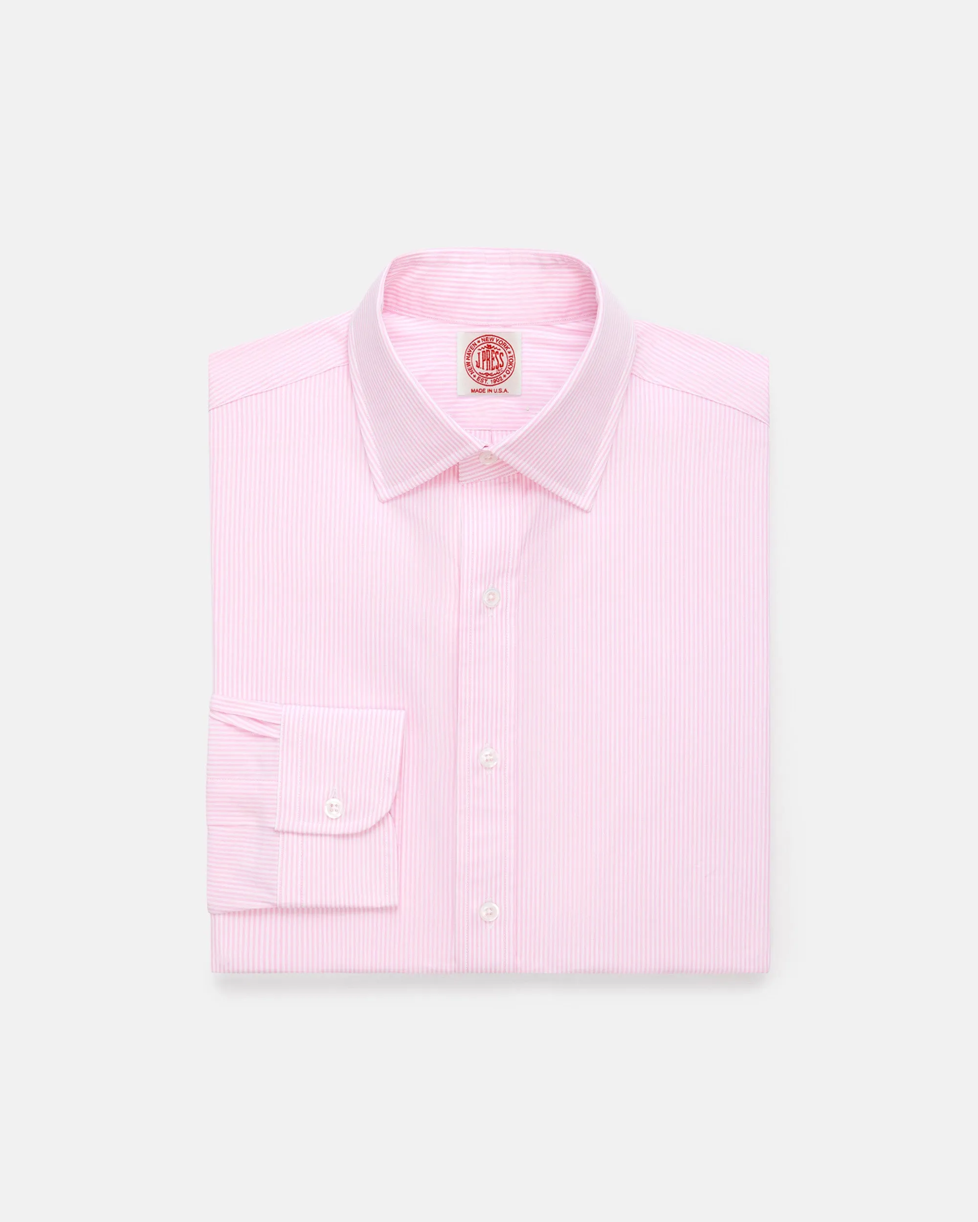 Made-in-USA Thomas Mason Pink Bengal Stripe Spread Collar Dress Shirt - Regular Fit Temperature Regulating Business casual