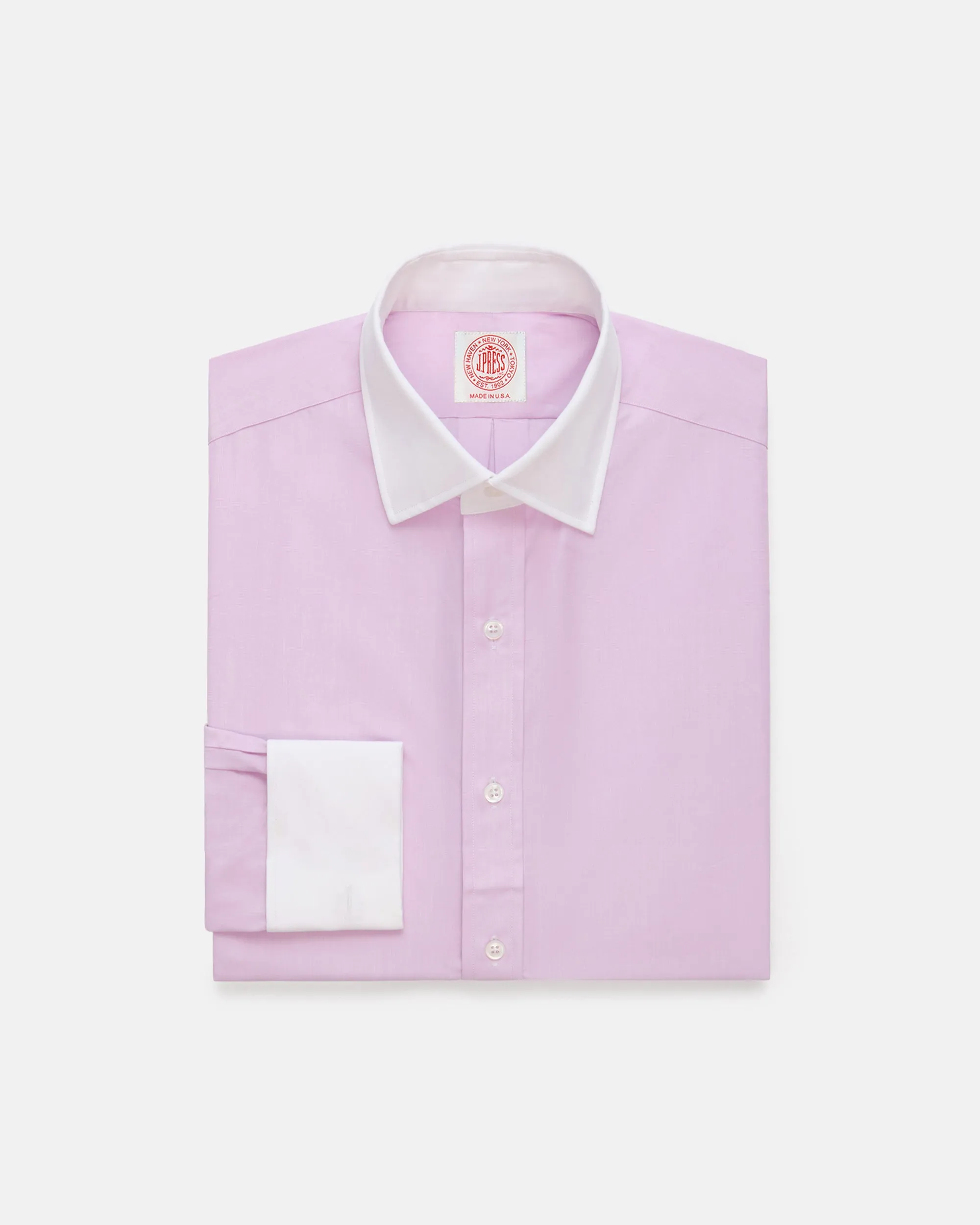 Made-in-USA Thomas Mason Pink Contrast Collar French Cuff Dress Shirt - Regular Fit Sustainable Design Multipocket Style