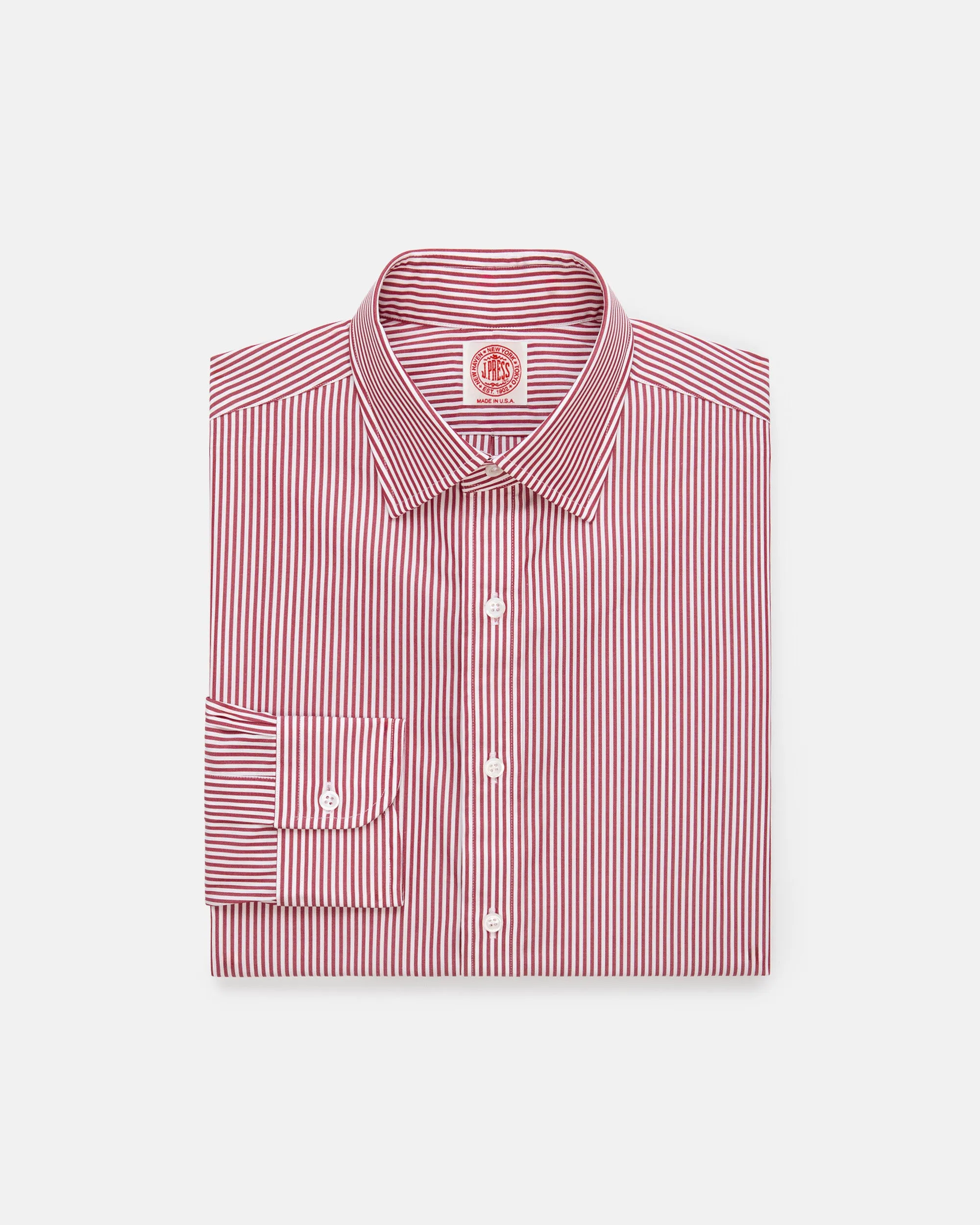 Made-in-USA Thomas Mason Red Bengal Stripe Spread Collar Dress Shirt - Regular Fit Comfort Stretch Active Lifestyle
