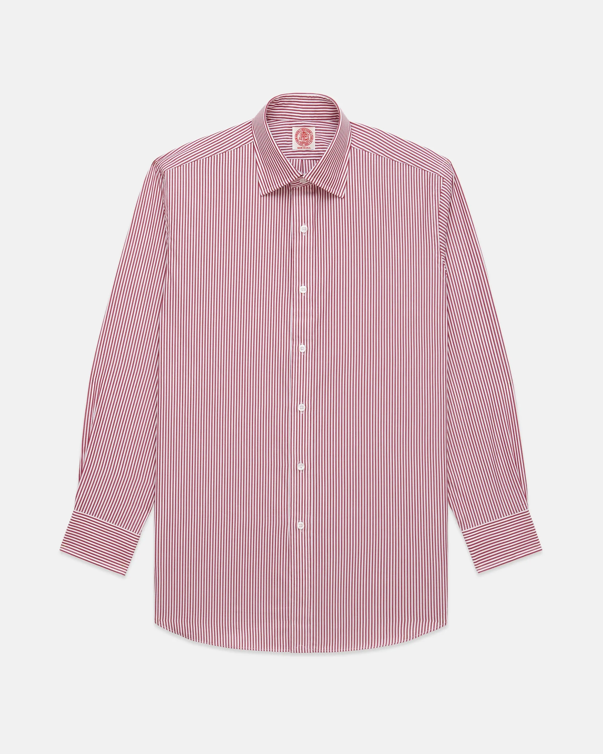 Mesh Insert Button-up Made-in-USA Thomas Mason Red Bengal Stripe Spread Collar Dress Shirt - Regular Fit