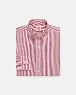 Made-in-USA Thomas Mason Red Bengal Stripe Spread Collar Dress Shirt - Regular Fit Comfort Stretch Active Lifestyle