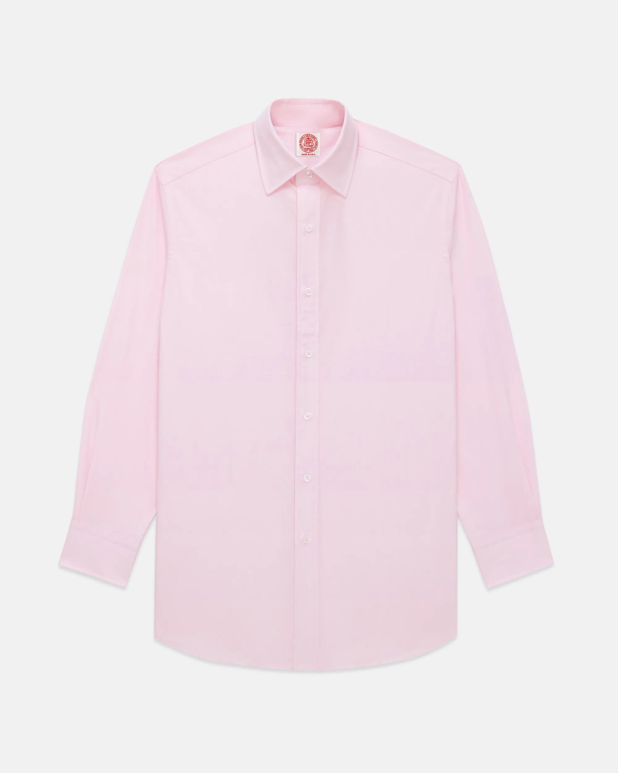 Smart Look hypoallergenic Made-in-USA Thomas Mason Solid Pink Spread Collar Dress Shirt - Regular Fit