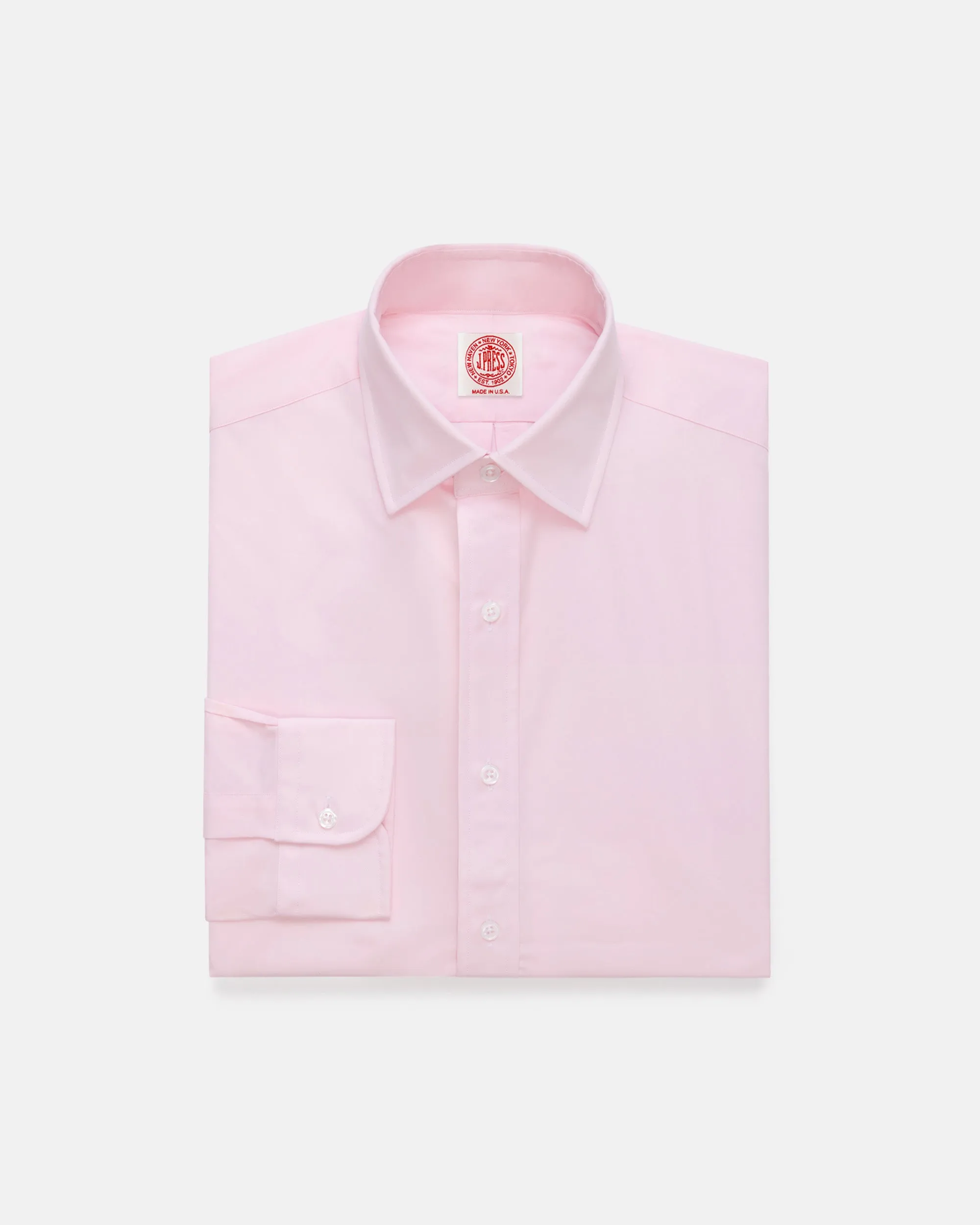 Made-in-USA Thomas Mason Solid Pink Spread Collar Dress Shirt - Regular Fit Multi Pocket Utility